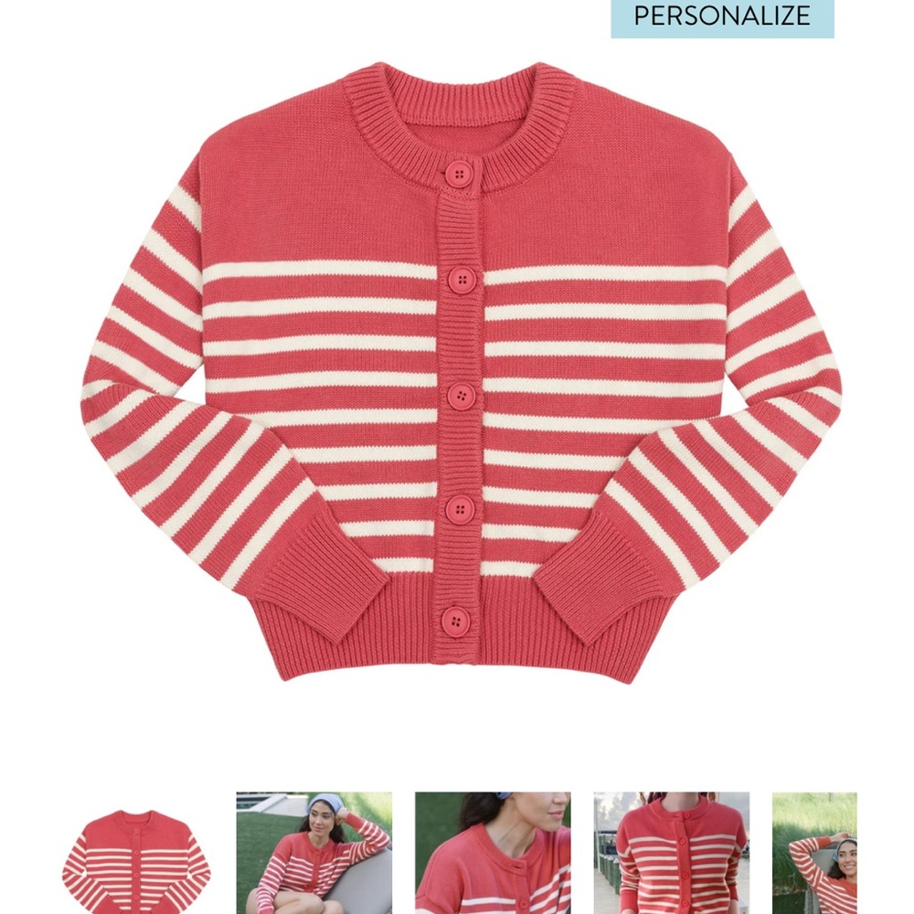 Minnow women's red and cream stripe cropped knit cardigan